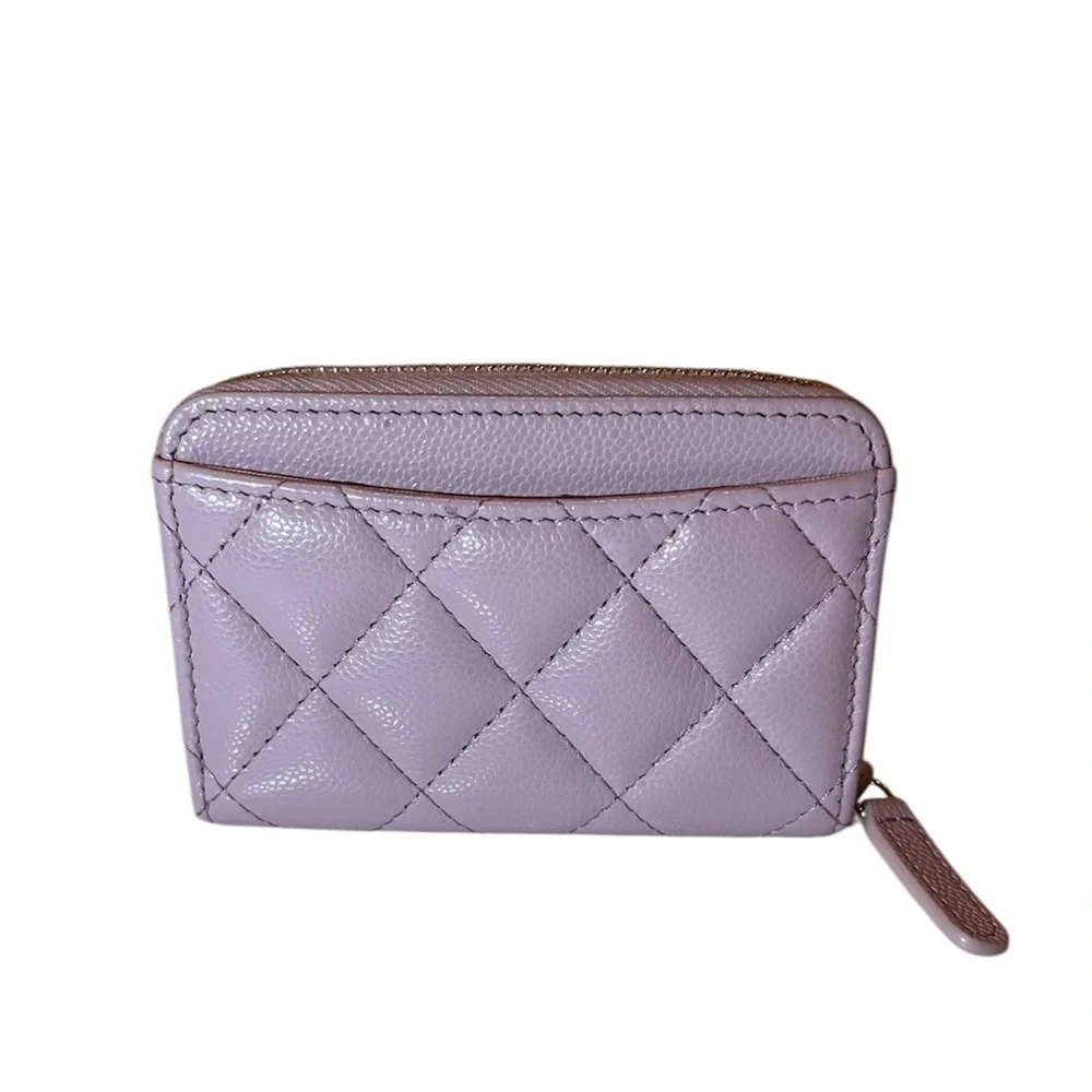 Chanel caviar quilted zip coin purse light pink